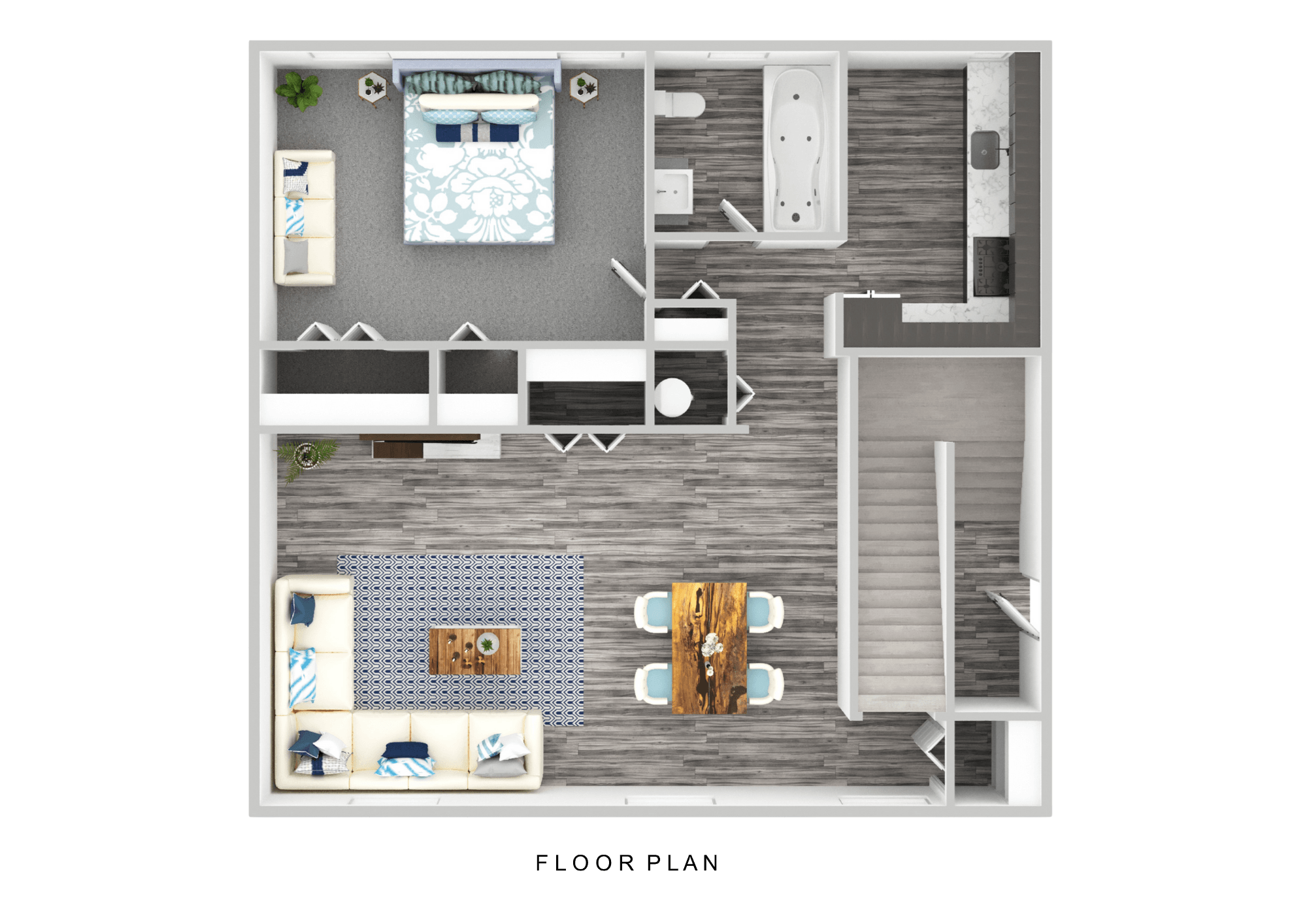 A floor plan of a house with a kitchen, living room, and dining area.